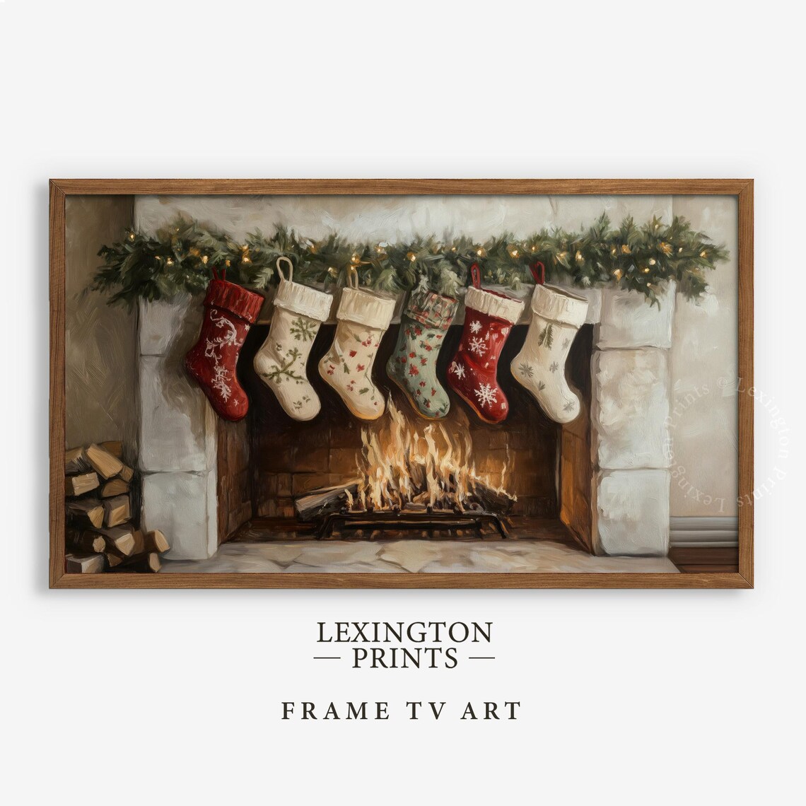 Christmas Stockings on Fireplace Mantel Cozy Holiday Scene Poster - Image 6
