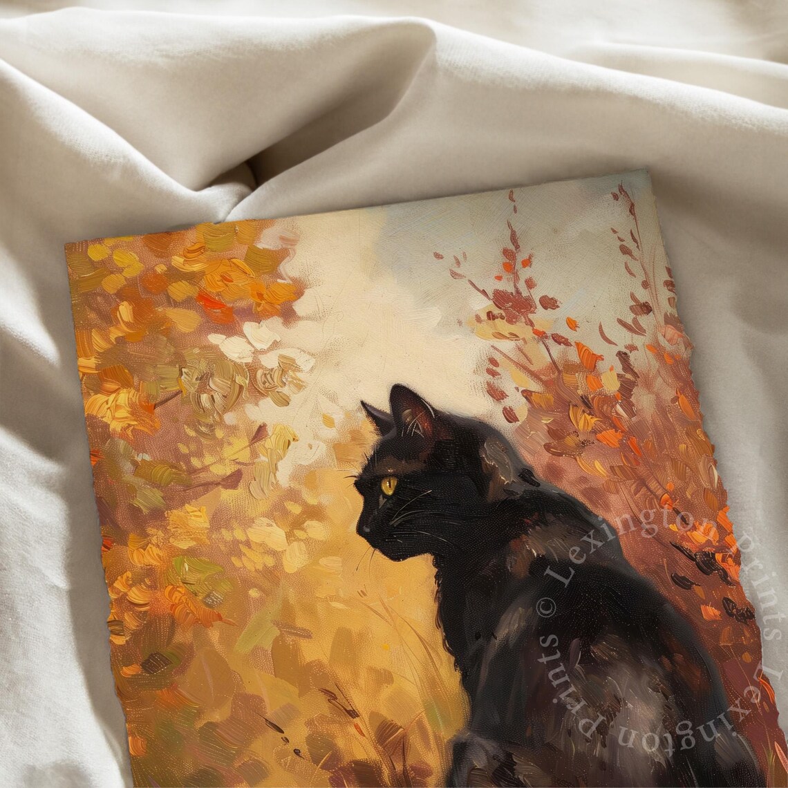 Black Cat Autumn Foliage Vintage Oil Painting Fall Seasonal Poster - Image 8