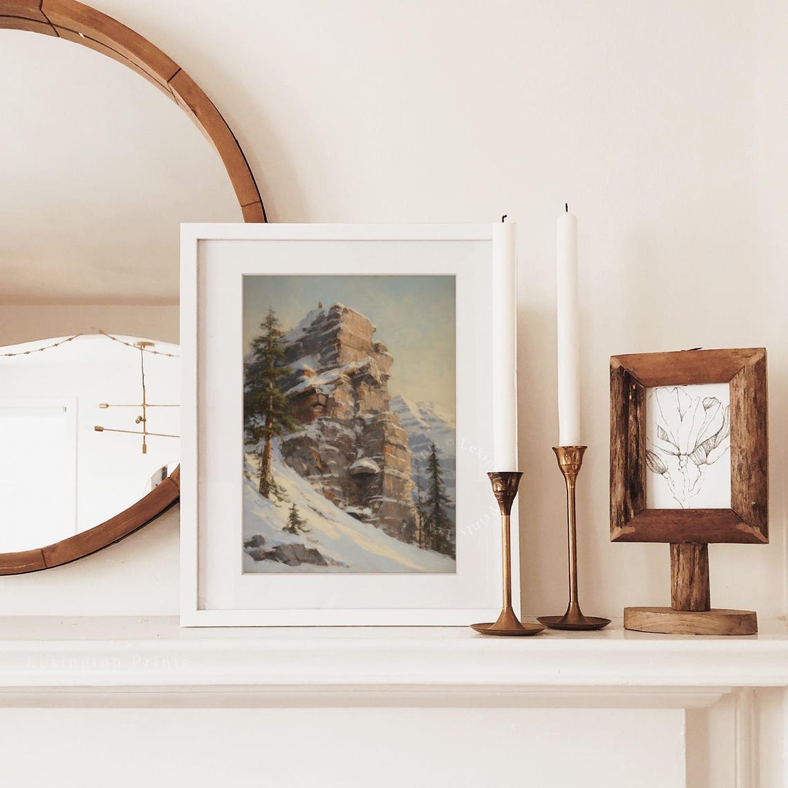 Snowy Rocky Mountain Cliff Winter Pine Trees Moody Landscape Poster - Image 2
