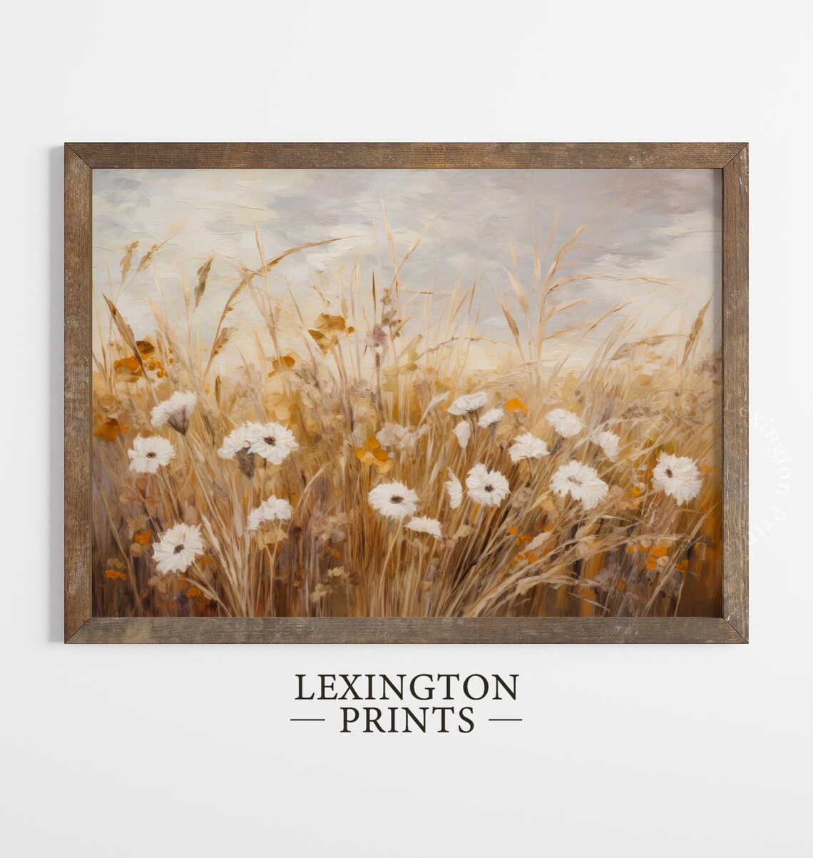 White Wildflowers in Golden Summer Wheat Field Meadow Poster - Image 6