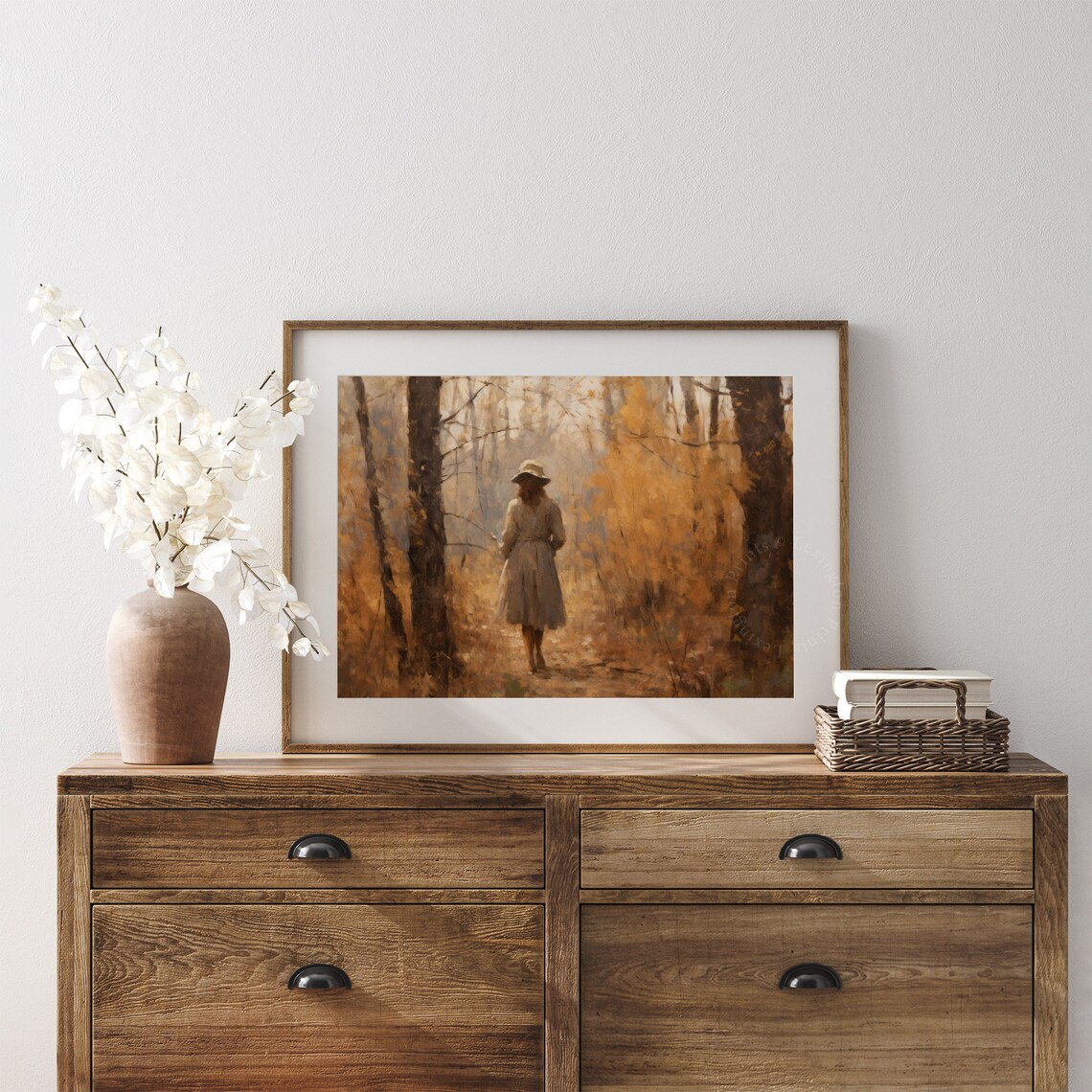 Woman Walking into Golden Autumn Forest Oil Painting Fall Poster - Image 7