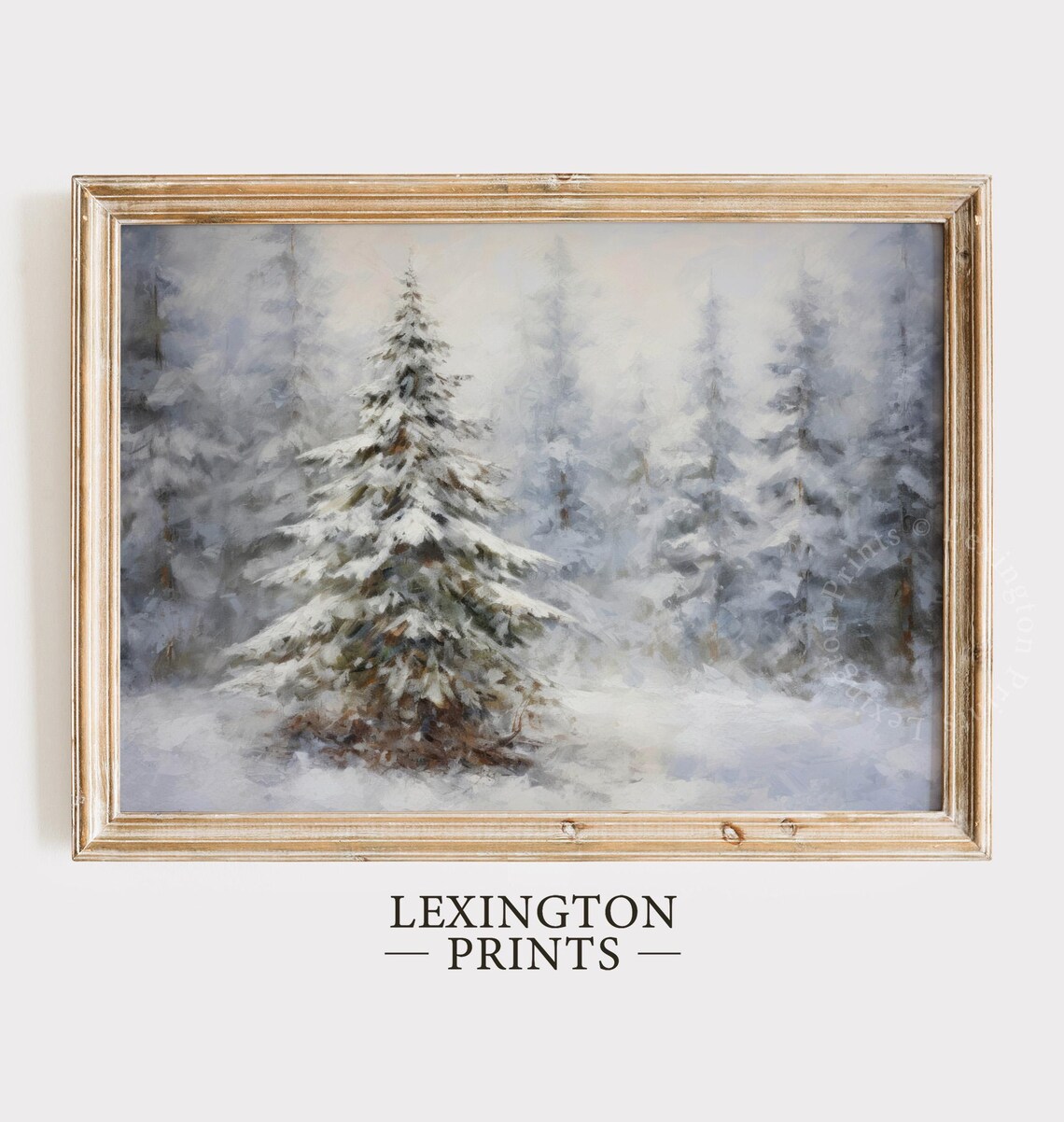 Snowy Pine Forest Winter Wonderland Oil Painting Christmas Print - Image 2