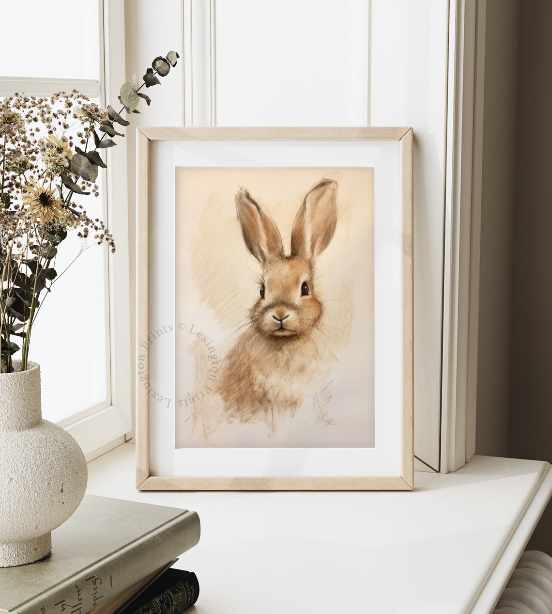 Vintage Bunny Rabbit Sepia Sketch Nursery Spring Rustic Animal Poster - Image 4