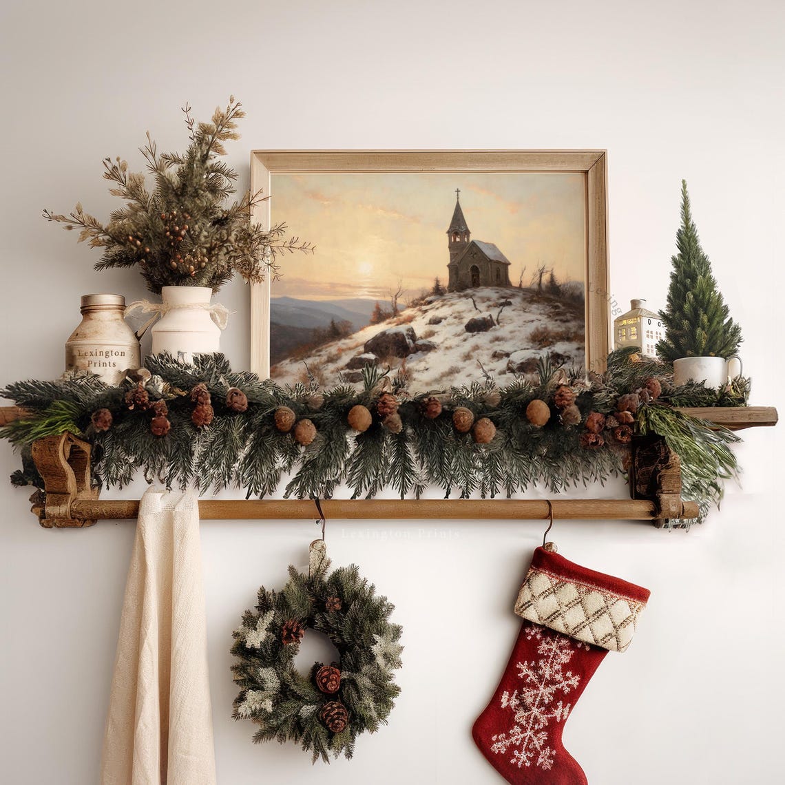 Rustic Winter Landscape Painting Mountain Wall Art Church Painting Landscape Painting Vintage Christmas Wall Art Christian Art Print Art 234 - Image 6