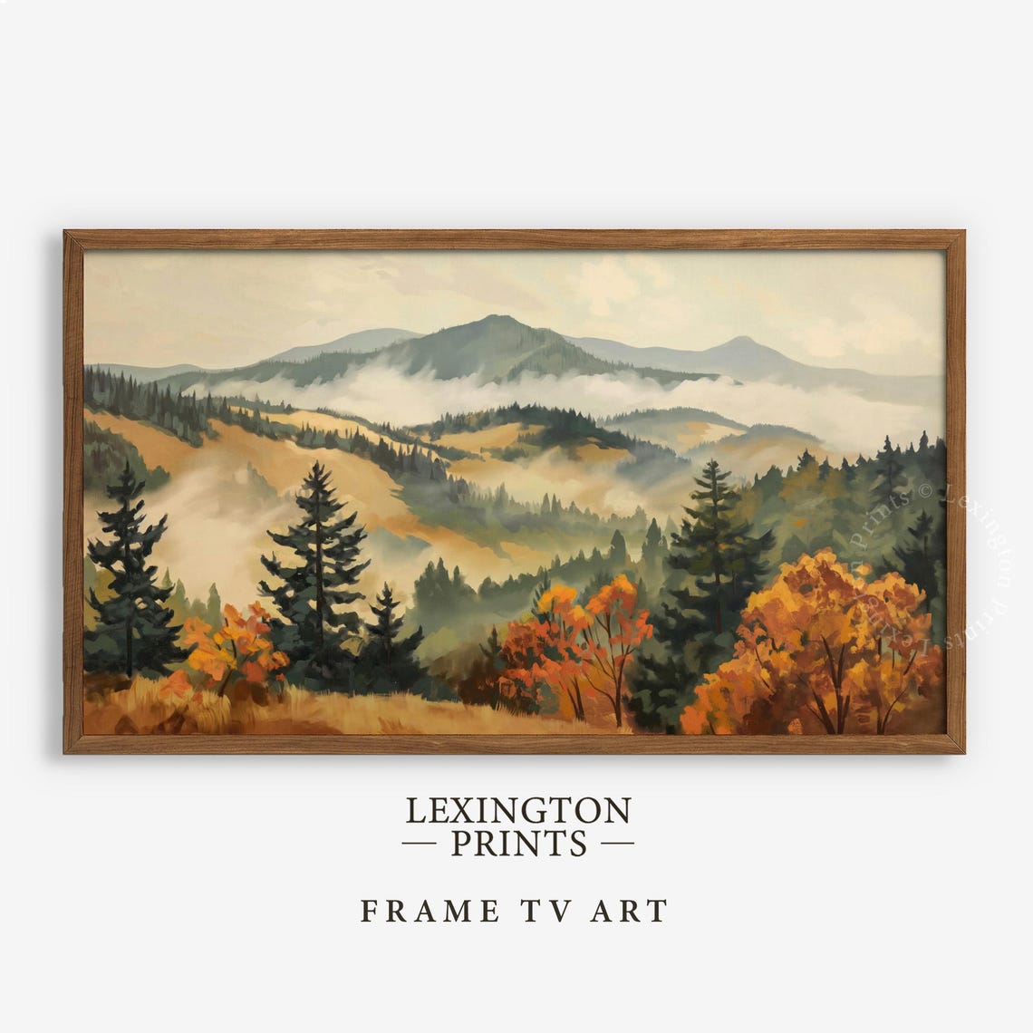 Moody Fall Mountain Landscape with Misty Pines Frame TV Art Print - Image 5