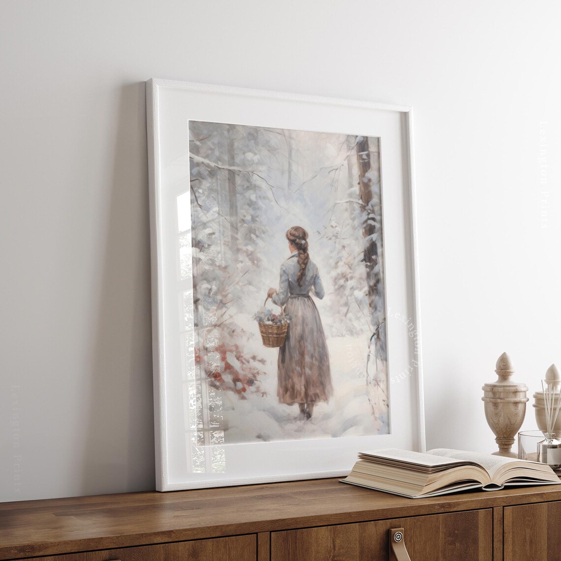 Braided Girl Carrying Basket Of Berries In Snowy Forest Winter Poster - Image 3