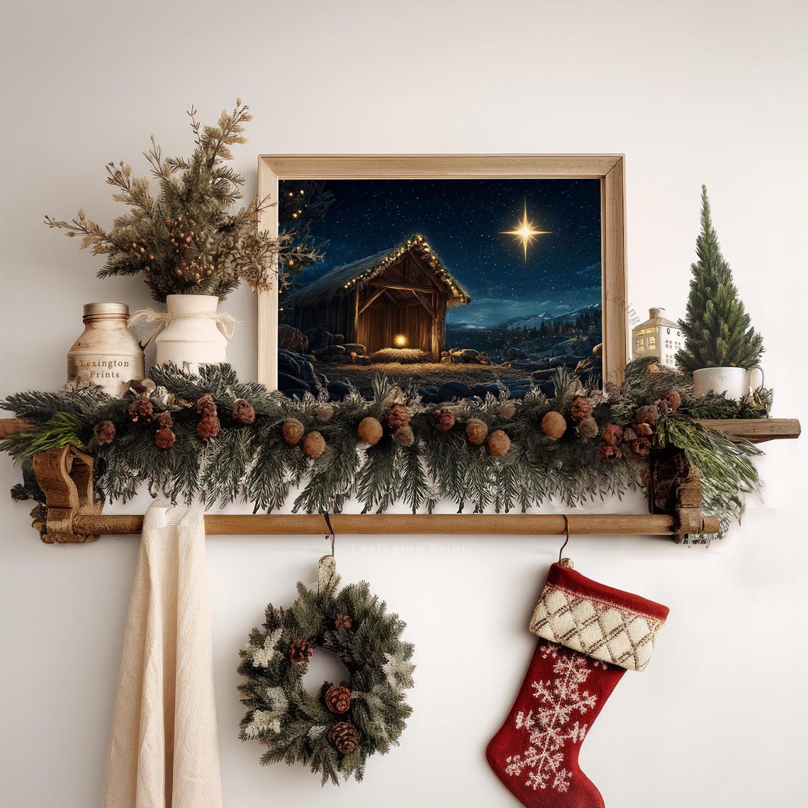 Holy Nativity Stable under Starry Night Bright Star Scene Poster - Image 7