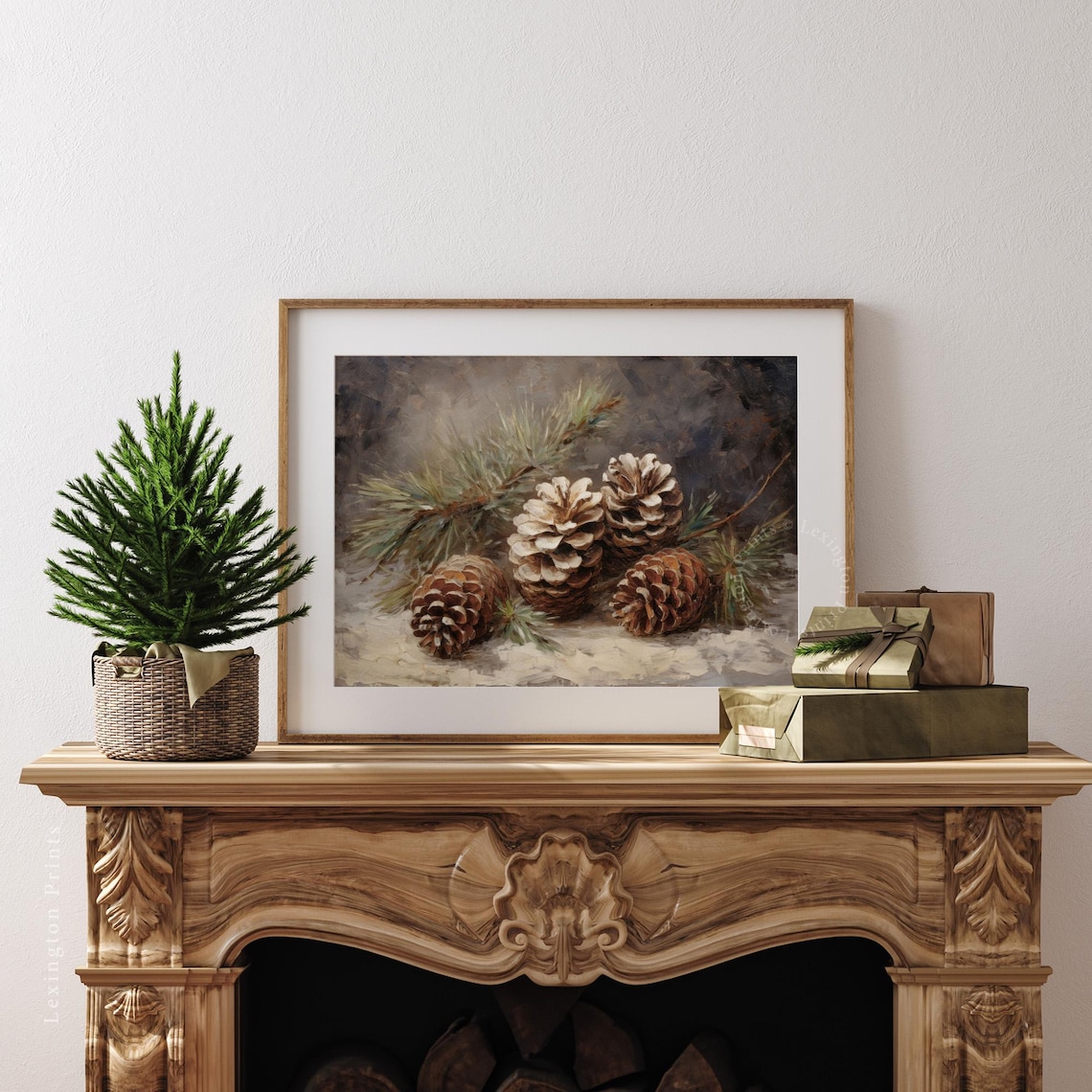 Vintage Christmas Pinecone Still Life Art Print - Image 3