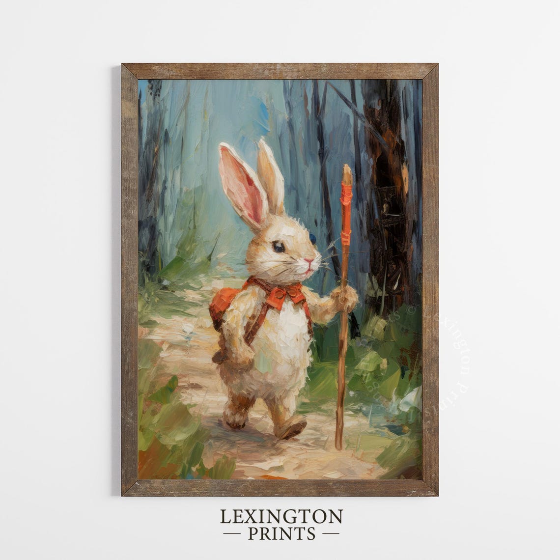 Hiking Bunny Easter Rabbit Forest Painting Cute Spring Art Poster - Image 3