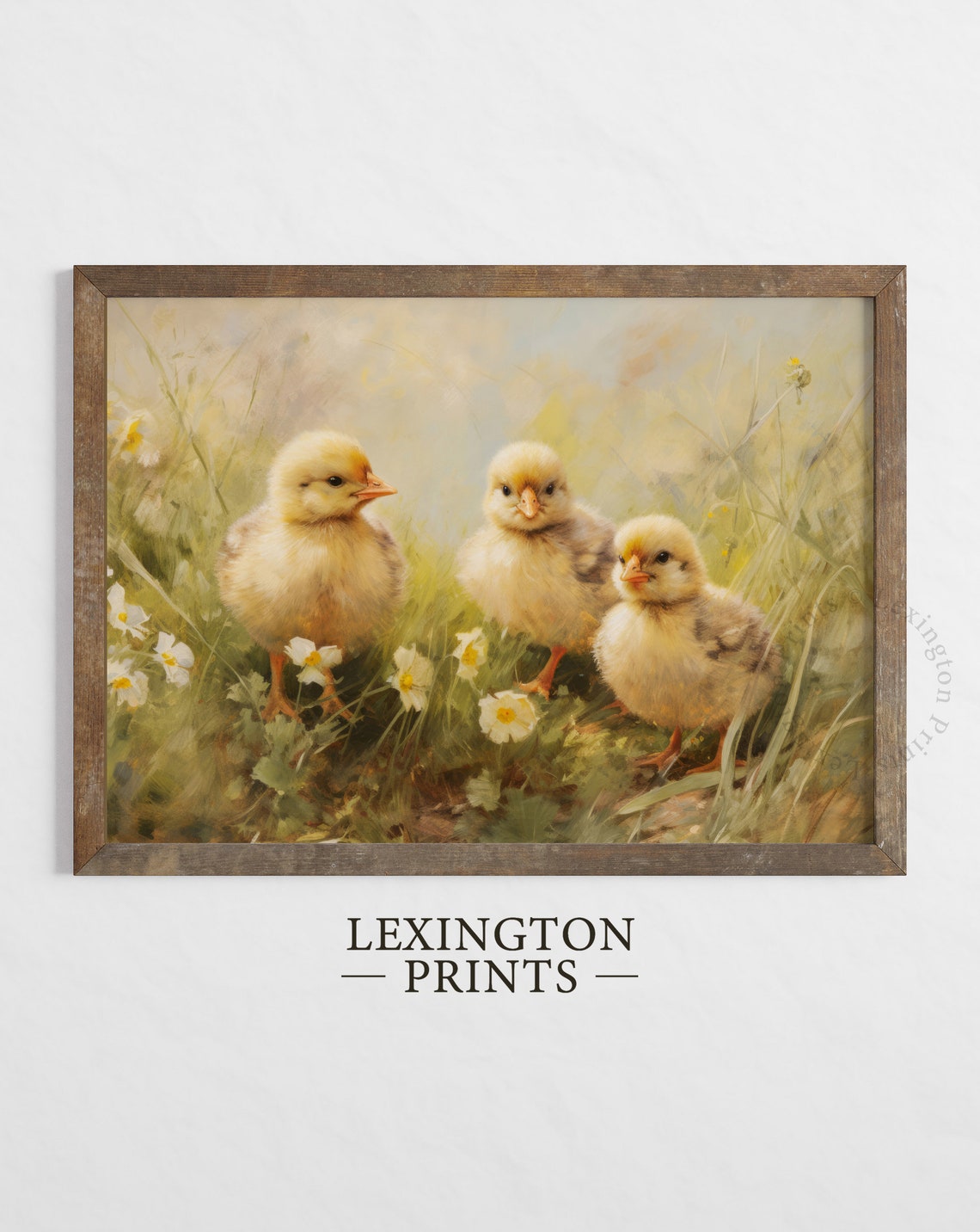 Three Baby Chicks in a Spring Meadow Vintage Painting Poster - Image 2