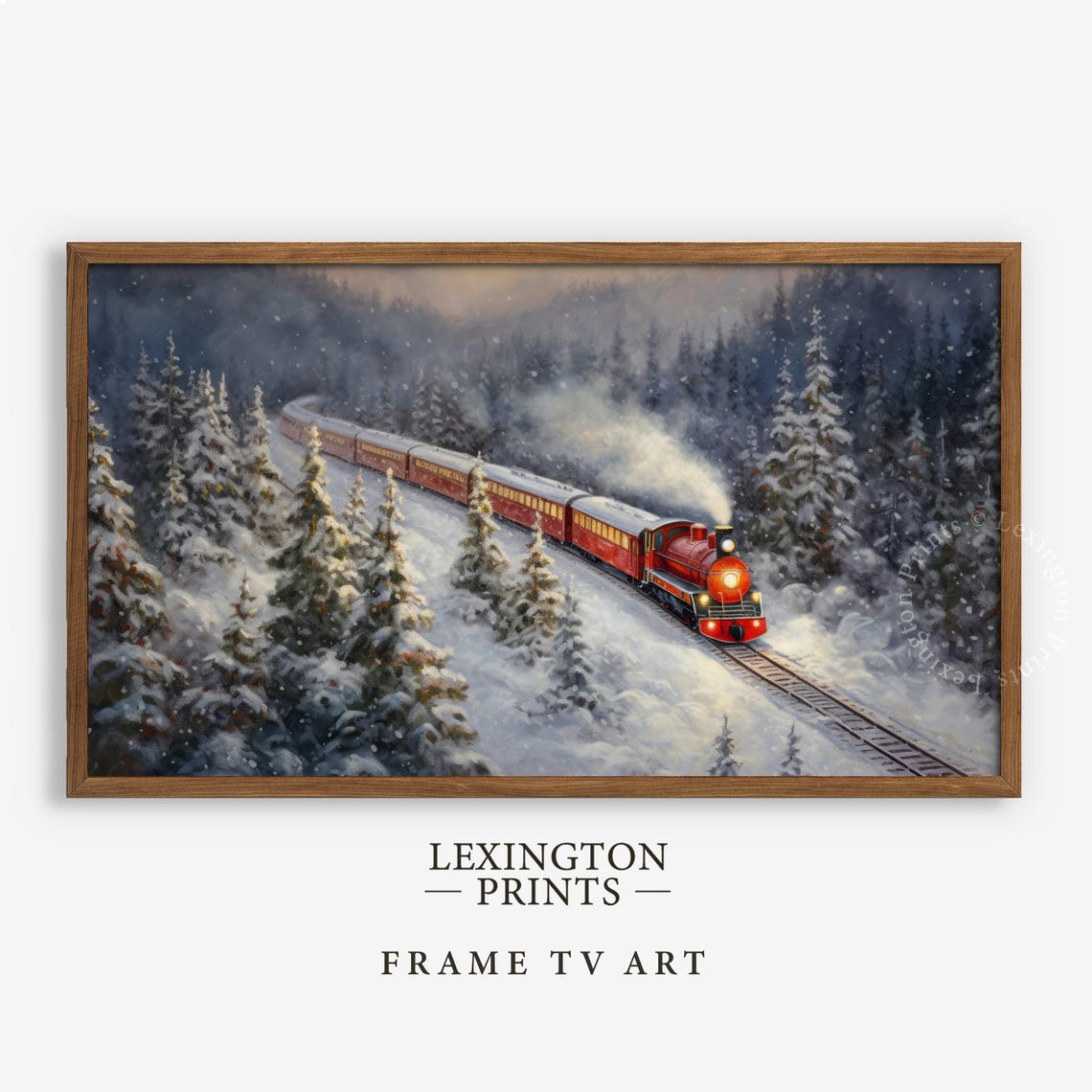 Red Christmas Steam Train Snowy Winter Forest Holiday Frame TV Poster - Image 4