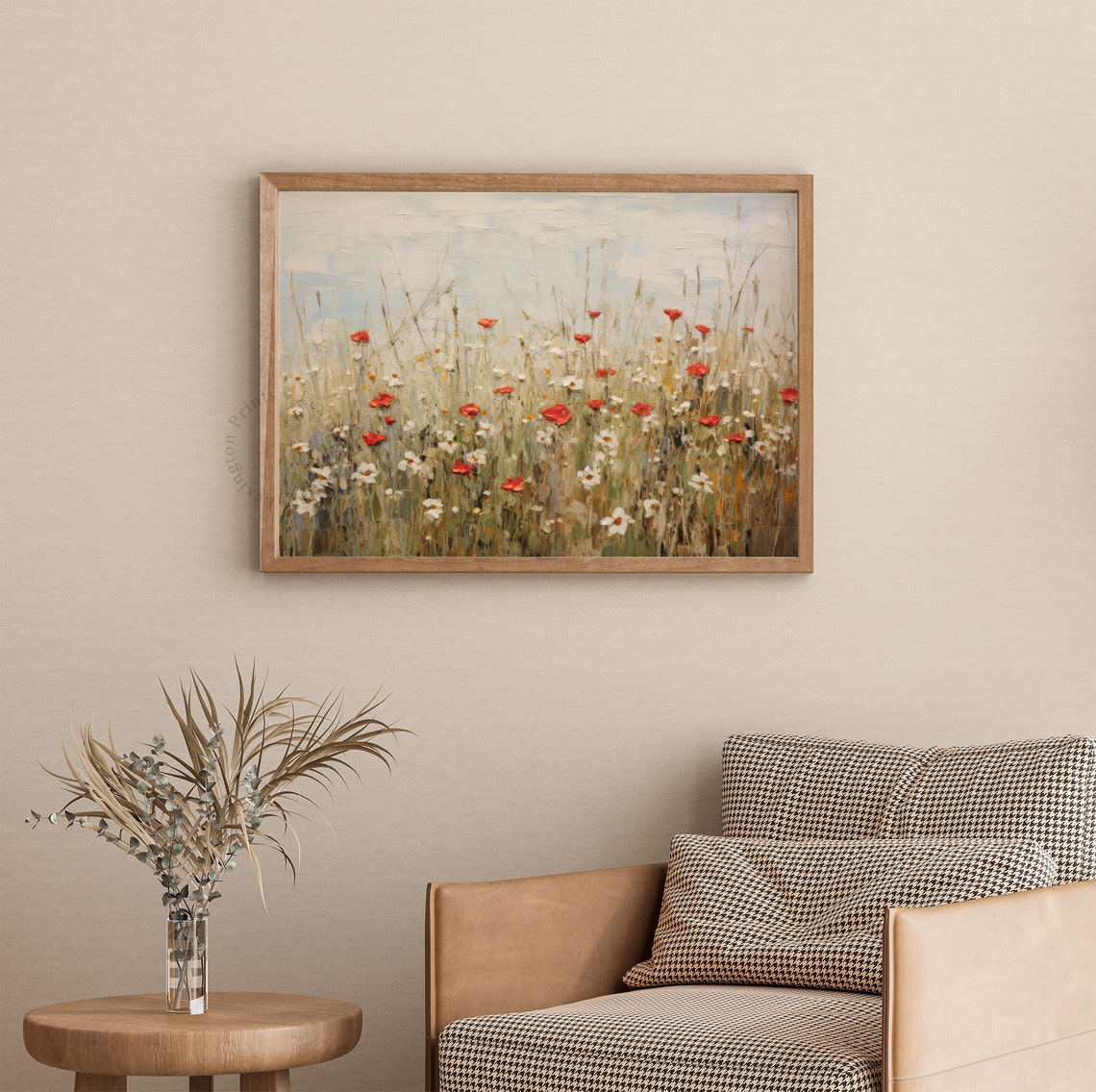 Red Poppies and White Daisies in Soft Wildflower Meadow Poster - Image 3
