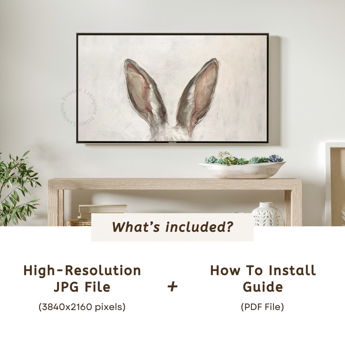 Minimalist Bunny Ears on Cream Background Easter Frame TV Art Poster - Image 6