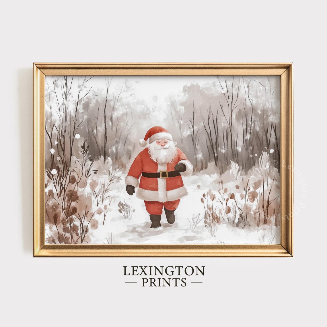 Santa Claus Walking Through Snowy Forest Christmas Vintage Wall Art - Image 5