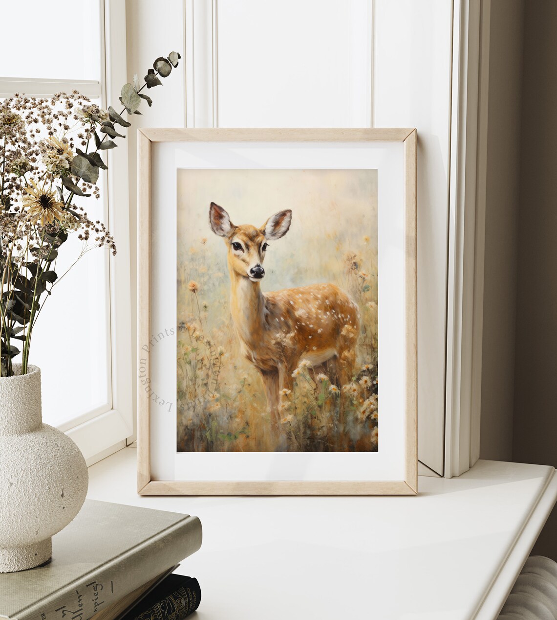Spring Fawn Wildflower Field Vintage Deer Baby Painting Poster - Image 4
