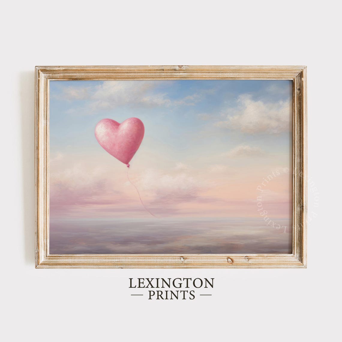 Pink Heart Balloon Floating in Pastel Sky Romantic Valentine Wall Art