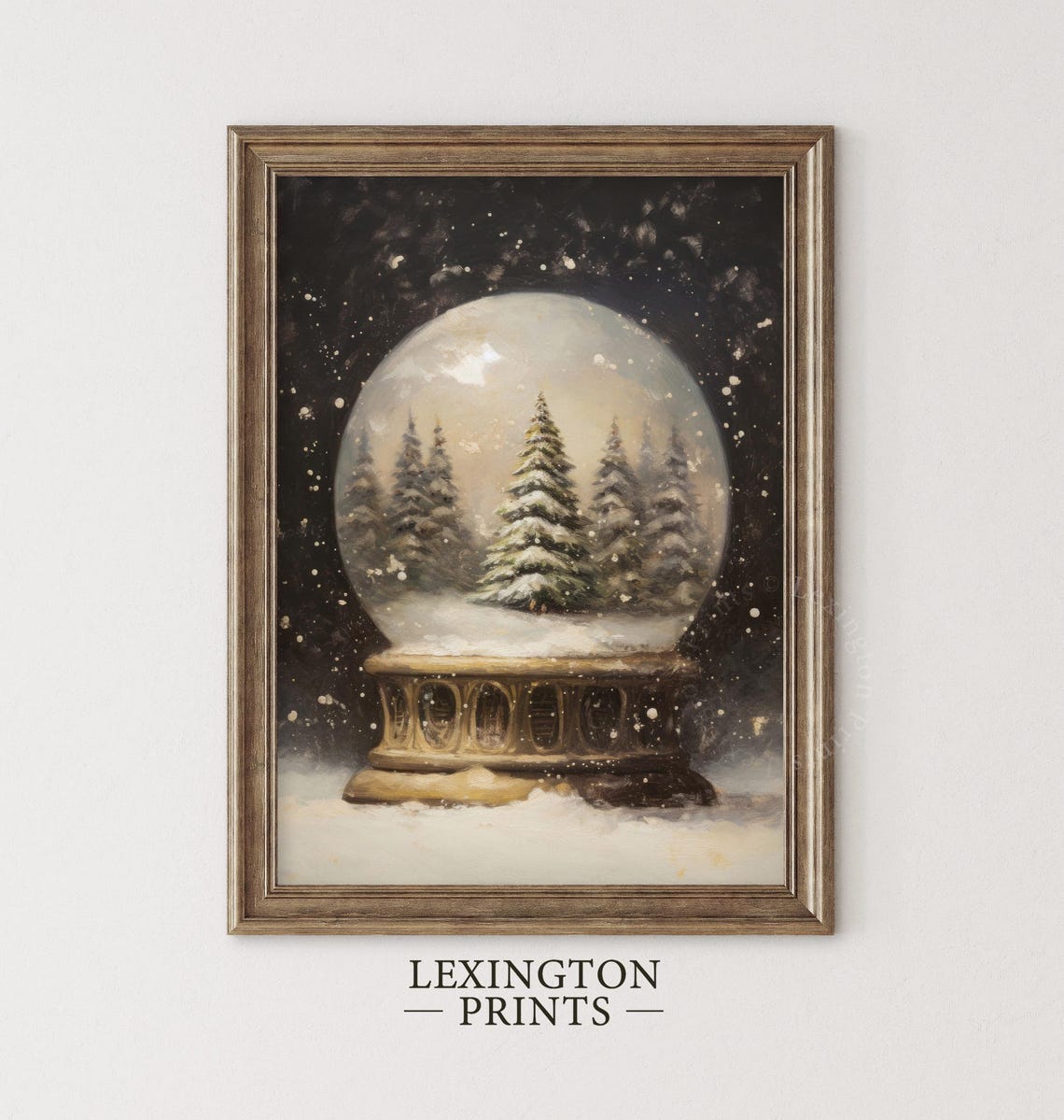 Vintage Snow Globe Christmas Trees Dark Moody Holiday Scene Poster - Image 2
