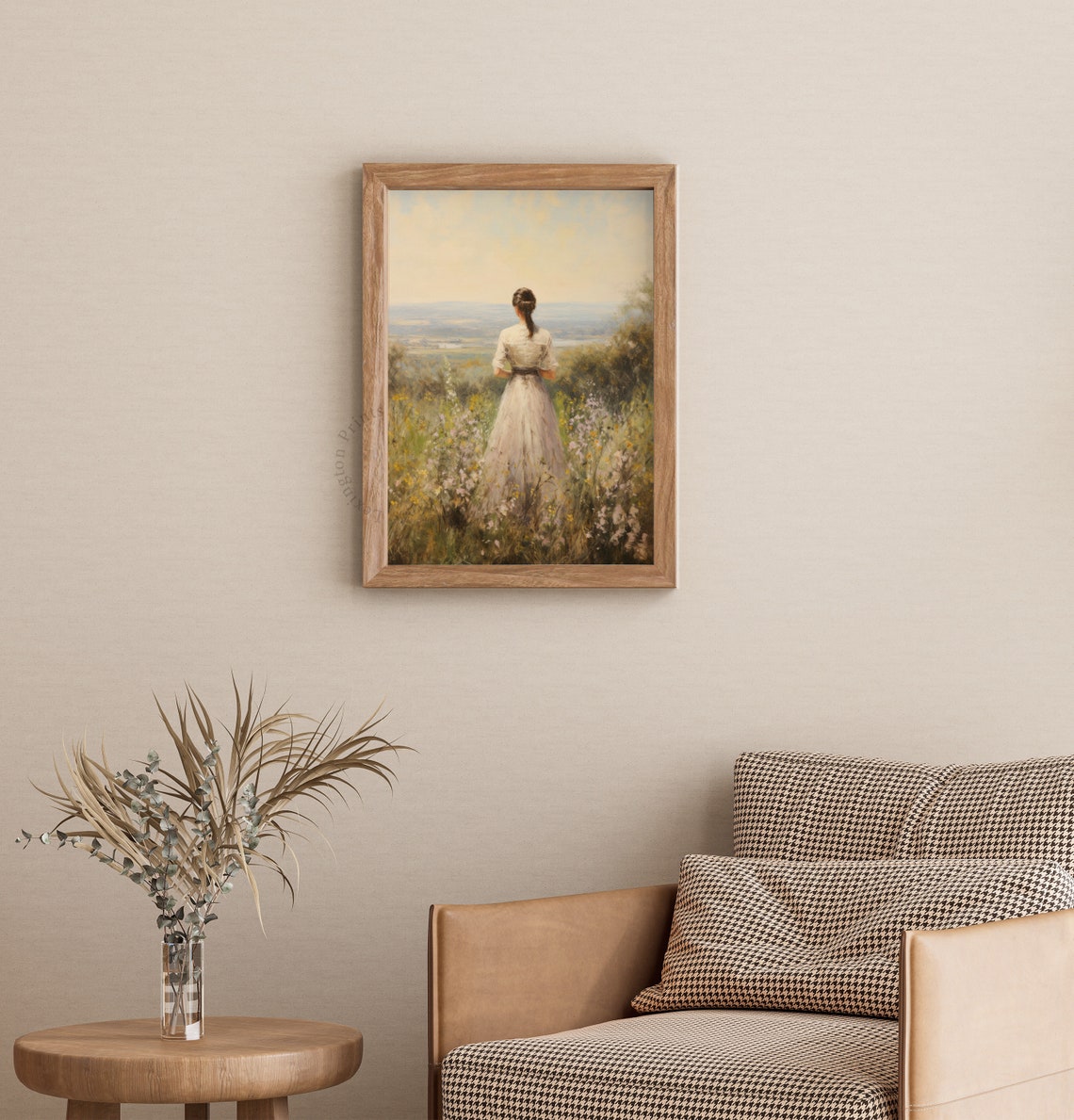 Vintage Woman in Wildflower Field Dreamy Landscape Romantic Poster - Image 3