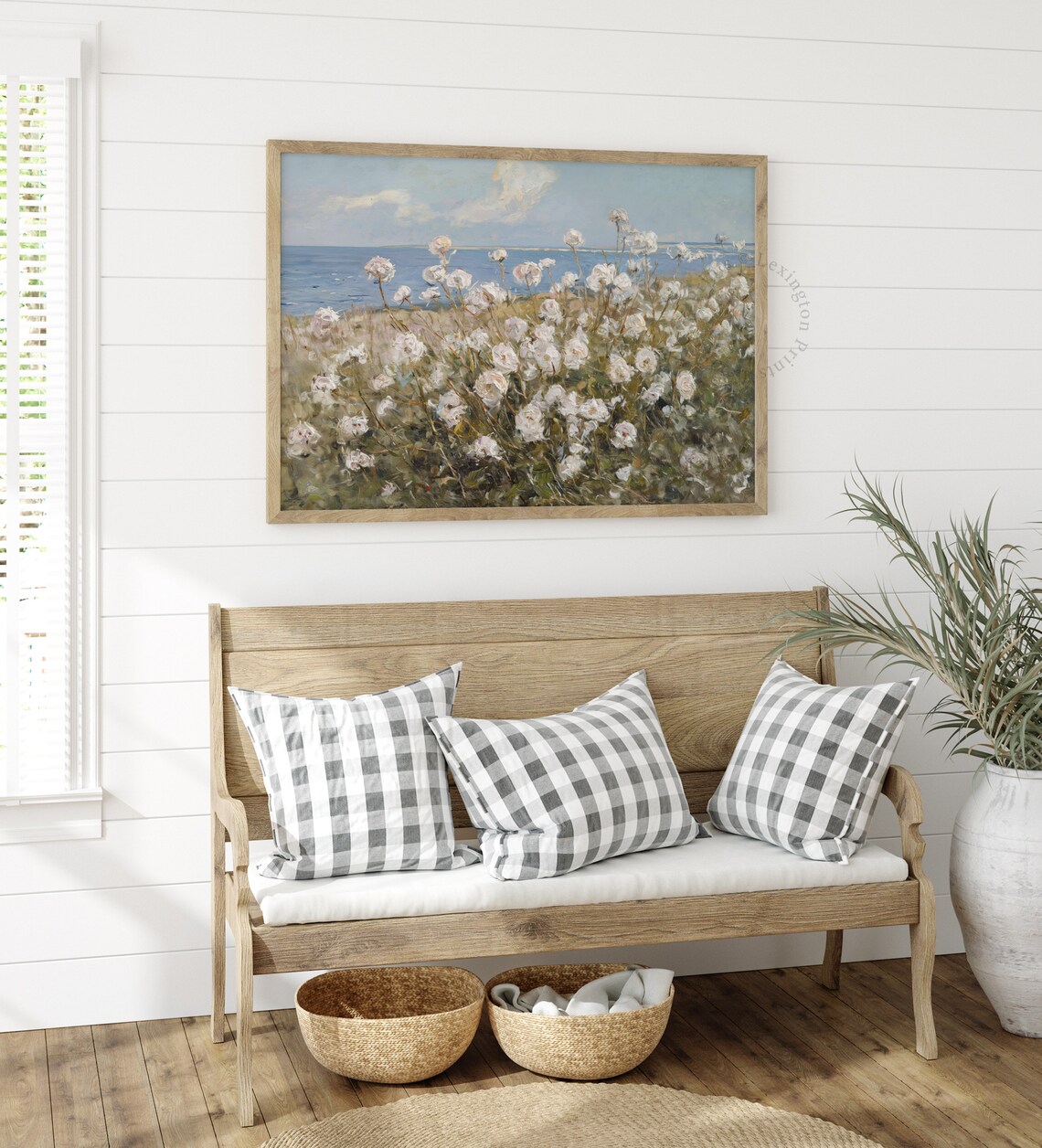 Coastal White Wildflowers Sea Horizon Summer Impressionist Painting Poster - Image 8