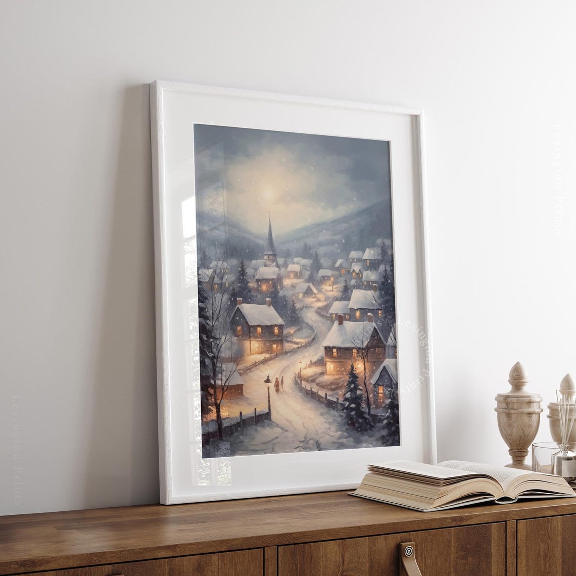 Winter Town City Art Vintage Christmas Wall Art Landscape Painting Christmas Village Art Christmas Print Winter Print Holiday Decor Snow 412 - Image 3