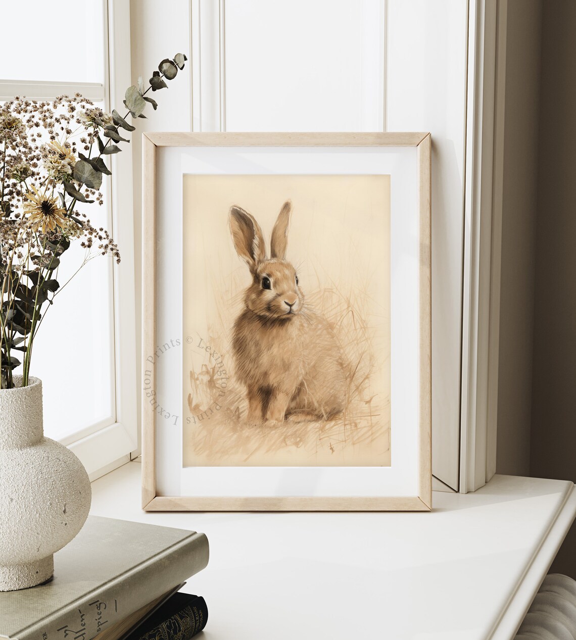 Brown Rabbit Meadow Sketch Vintage Wildlife Drawing Style Poster - Image 4