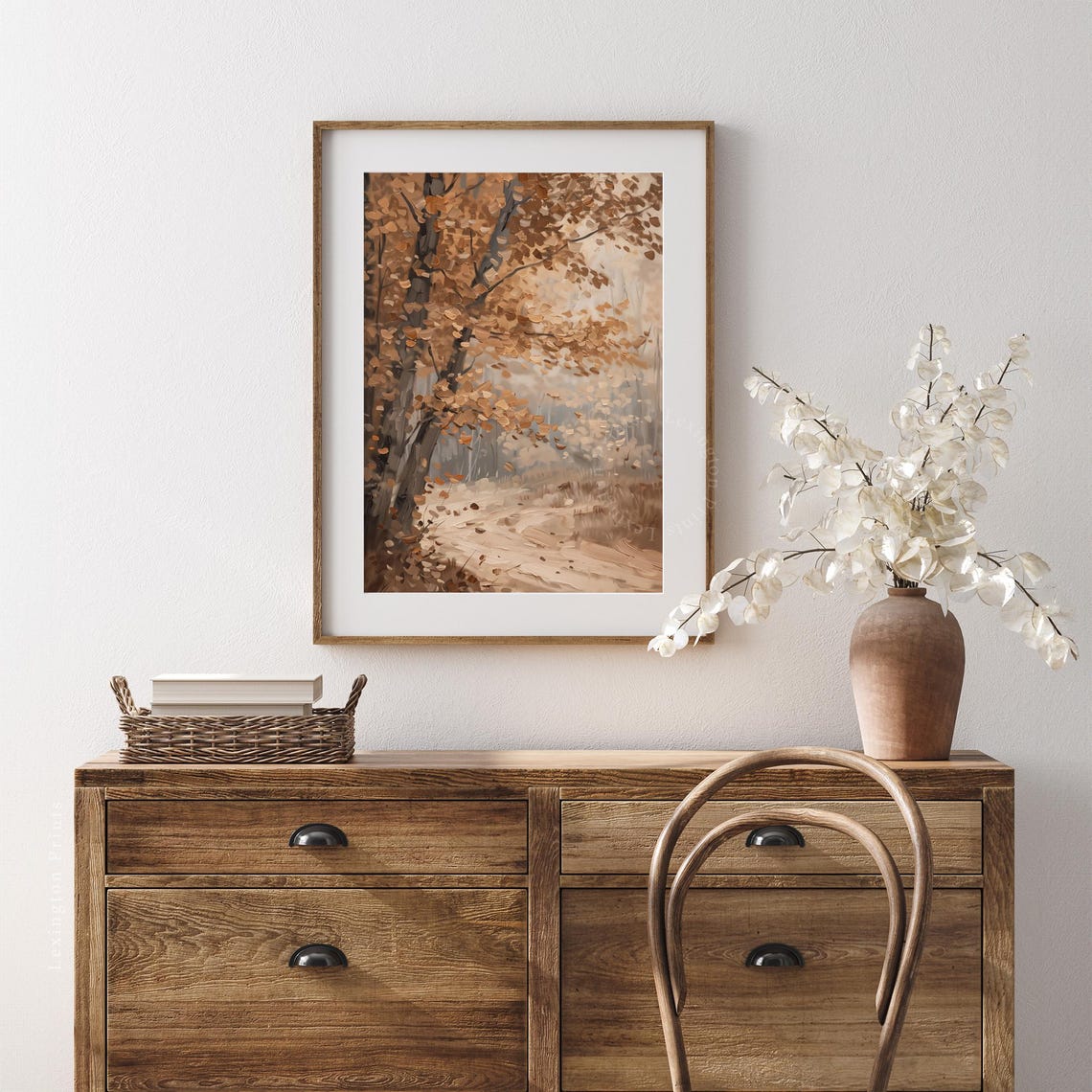 Copper Leaf Autumn Tree over Winding Path Moody Fall Forest Poster - Image 4
