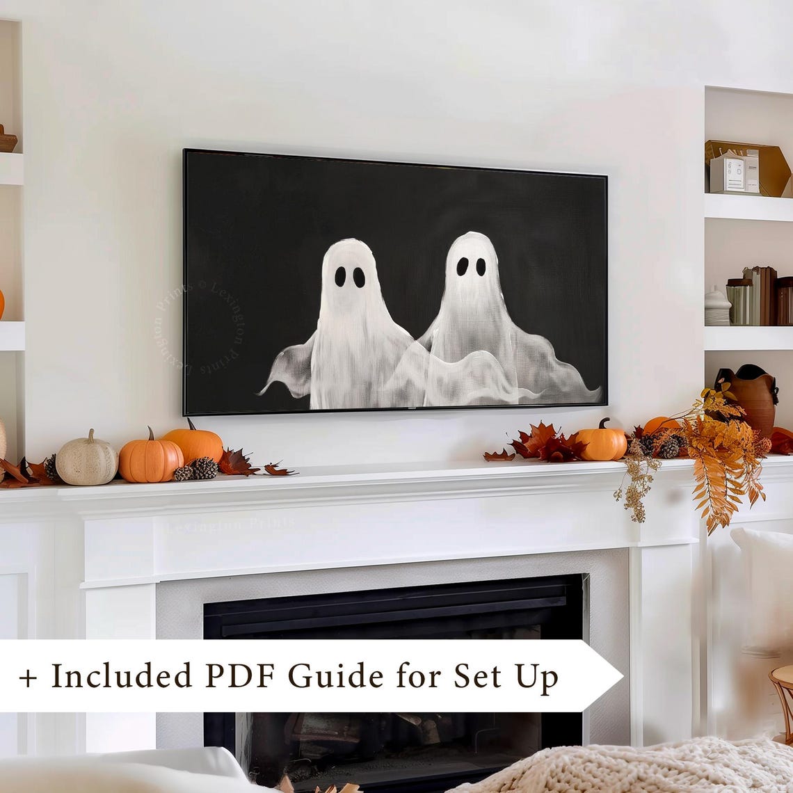 Two Cute Ghosts on Black Background Frame TV Art Halloween Print - Image 8