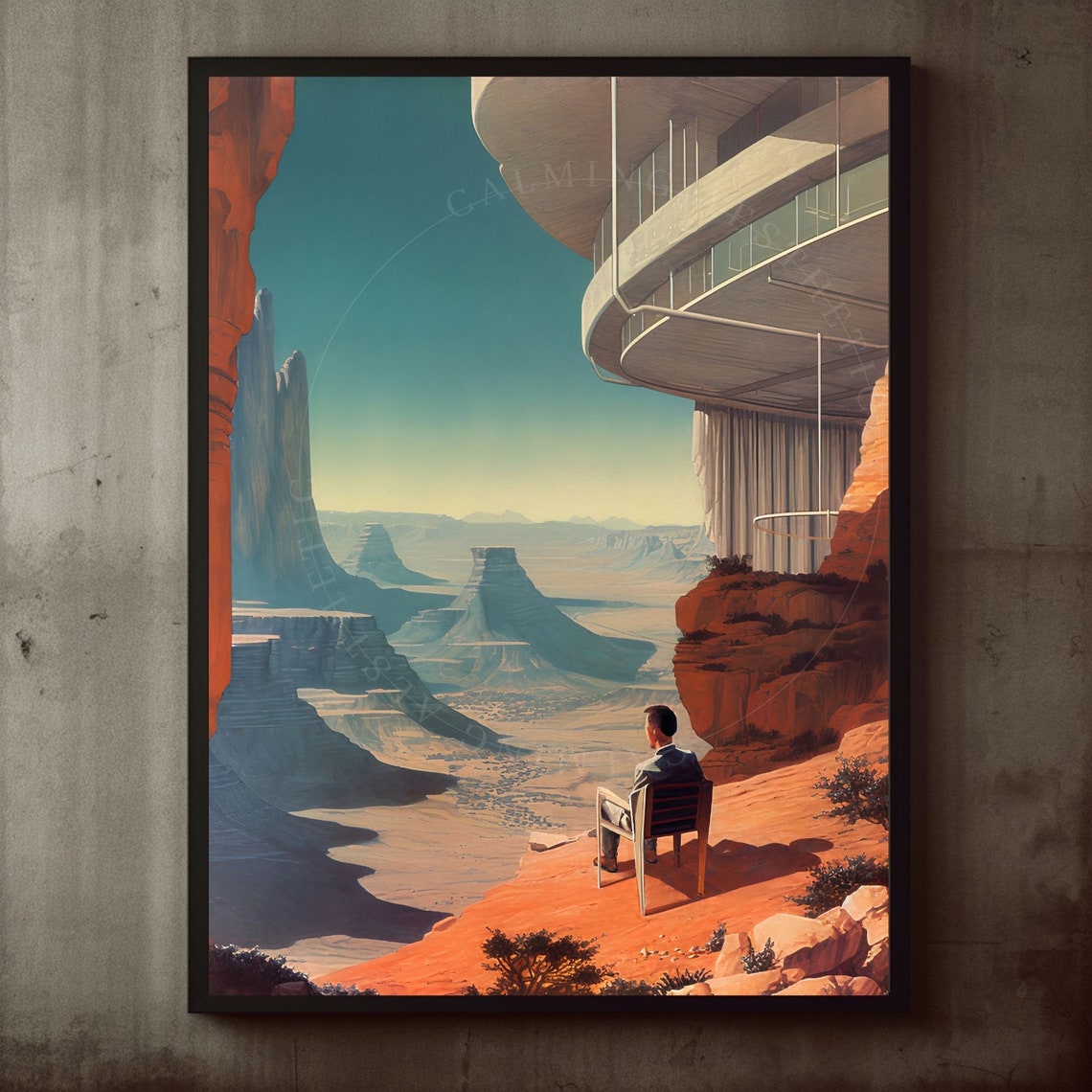 Futuristic Desert Retreat Canyon View Vintage Space Age Balcony Poster
