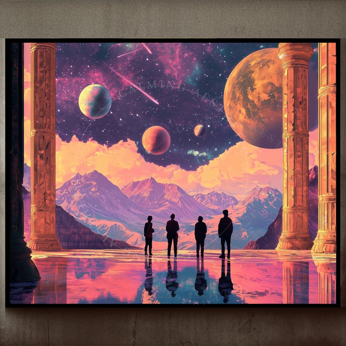 Poster Stargazing Cosmic Space Horizontal Wall Art Print Starry Sky Ready To Hang Retrofuturistic Scifi Celestial Landscape Home Decor