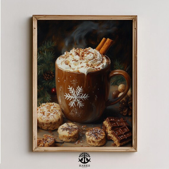 Cozy Winter Hot Chocolate Stilllife Rustic Holiday Mug With Snowflake Festive Cinnamon And Berries Wall Art 441