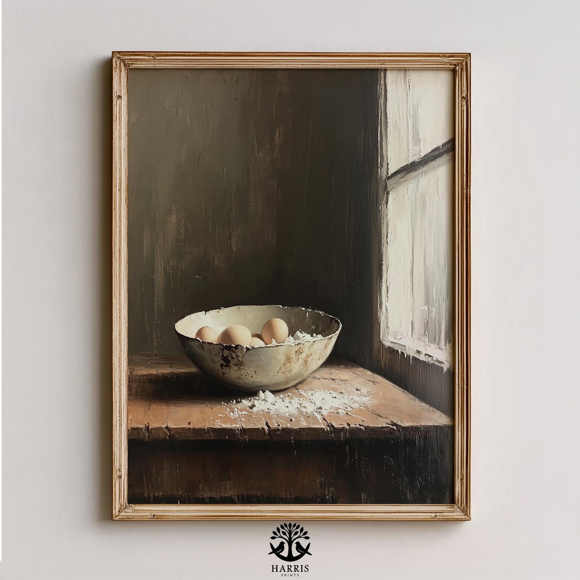 Rustic Enamel Bowl Of Eggs Flour Window Light Farmhouse Art Poster