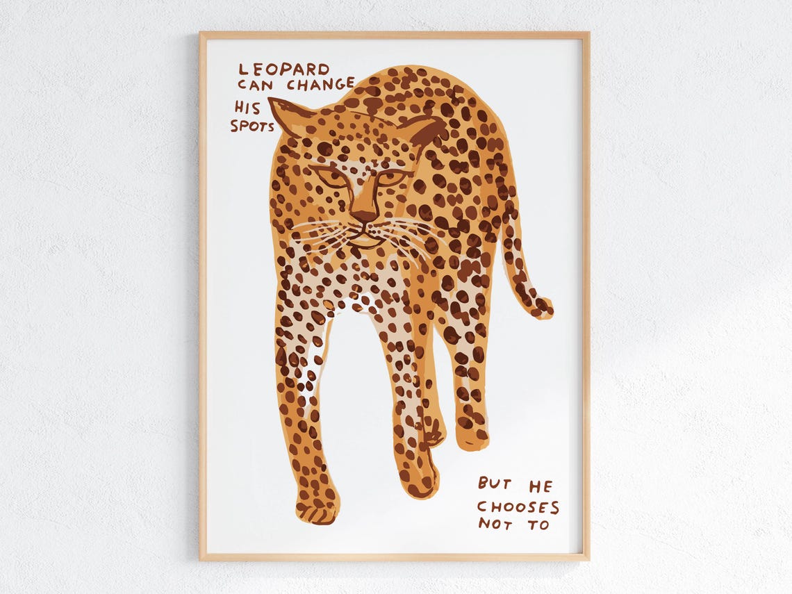 David Shrigley Leopard Can Change His Spots Funny Animal Art Poster
