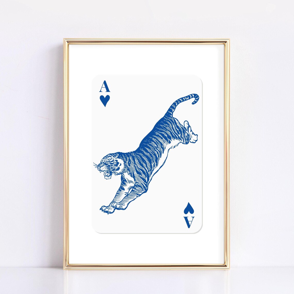 Blue Tiger Retro Art Print, Boho Maximalist Decor