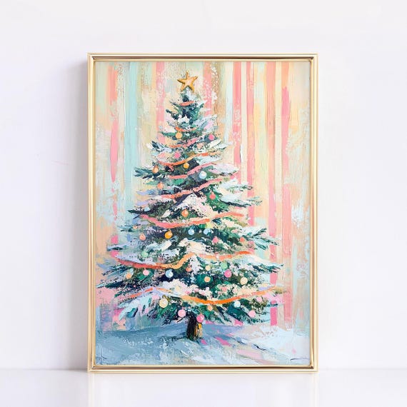 Pastel Christmas Tree Retro Holiday Wall Art Print