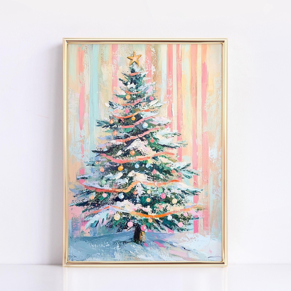 Pastel Christmas Tree Retro Holiday Wall Art Print
