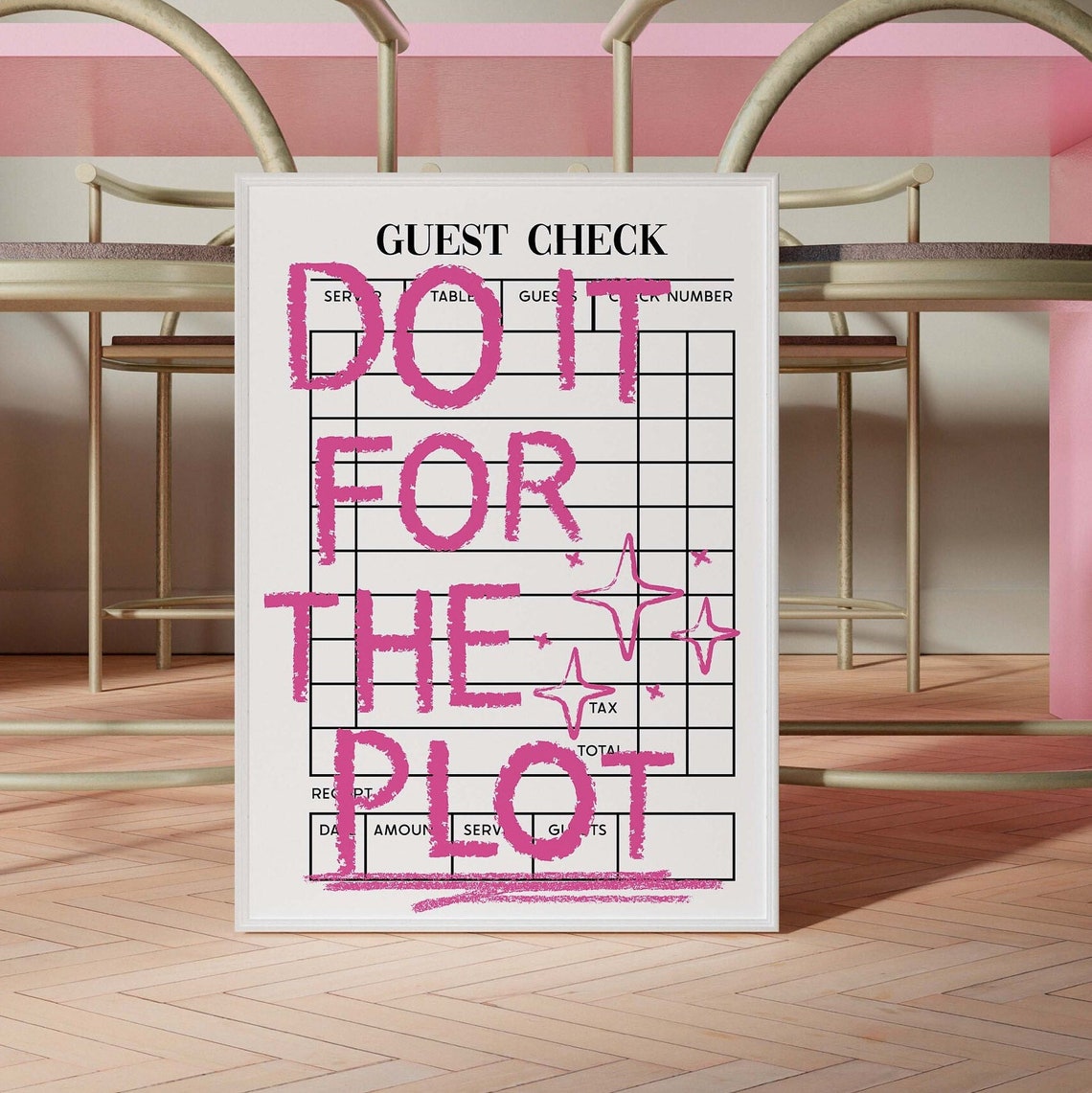 Do It For The Plot Pink Guest Check Retro Bar Cart Quote Poster