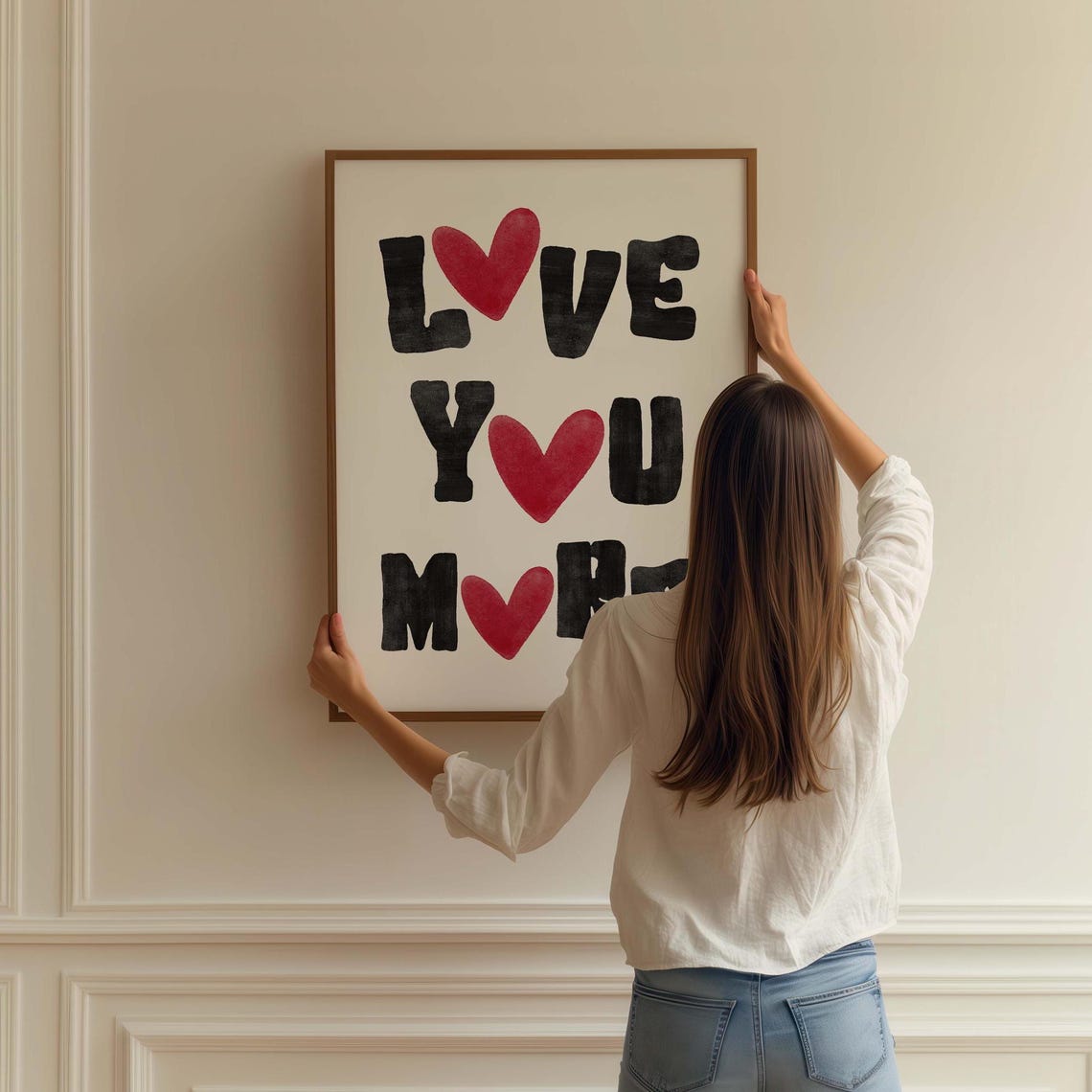 Love You More Heart Letters Romantic Black and Red Decor Poster - Image 2