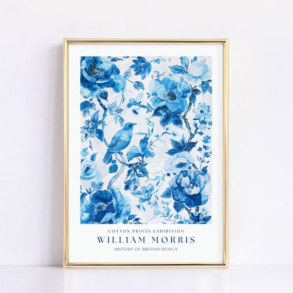 Chinoiserie Wall Art Aesthetic Vintage William Morris Print Exhibition Poster Grandmillenial Wall Decor Blue Nursery Print Botanical Print