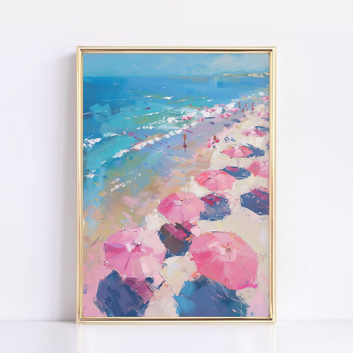 Pink Beach Umbrella Coastal Summer Art Print