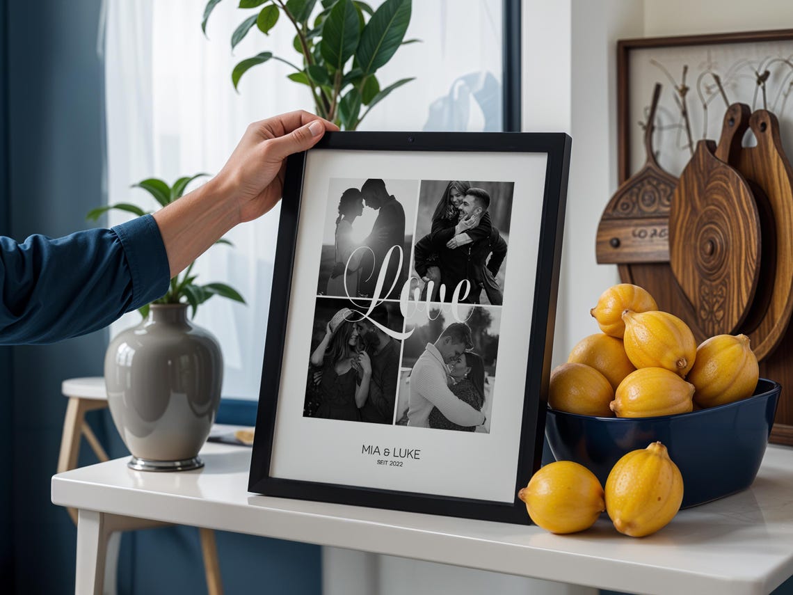 Personalized Photo Collage Print Couple Gift With Names Date Love Story Anniversary Poster Engagement Wedding
