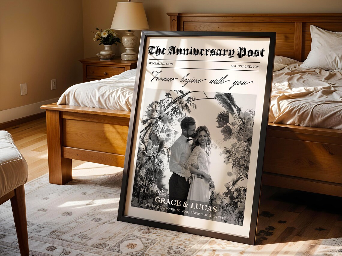 Personalized Anniversary Newspaper Print, Custom Quote