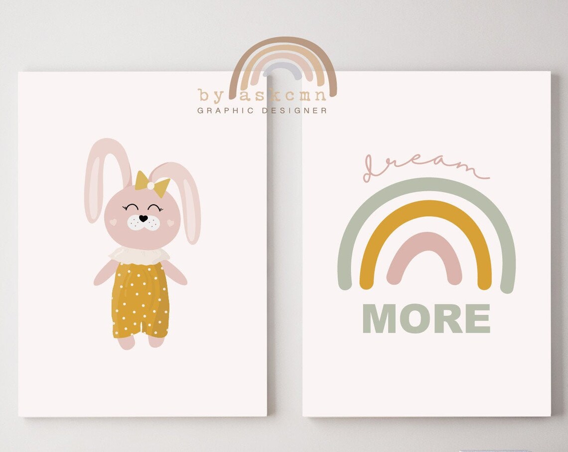 Nursery Wall Art Baby Room Poster Bunny Nursery Decor Rainbow Nursery Print Art Montessori Printables Poster Boho Nursery Wall Art - Image 5