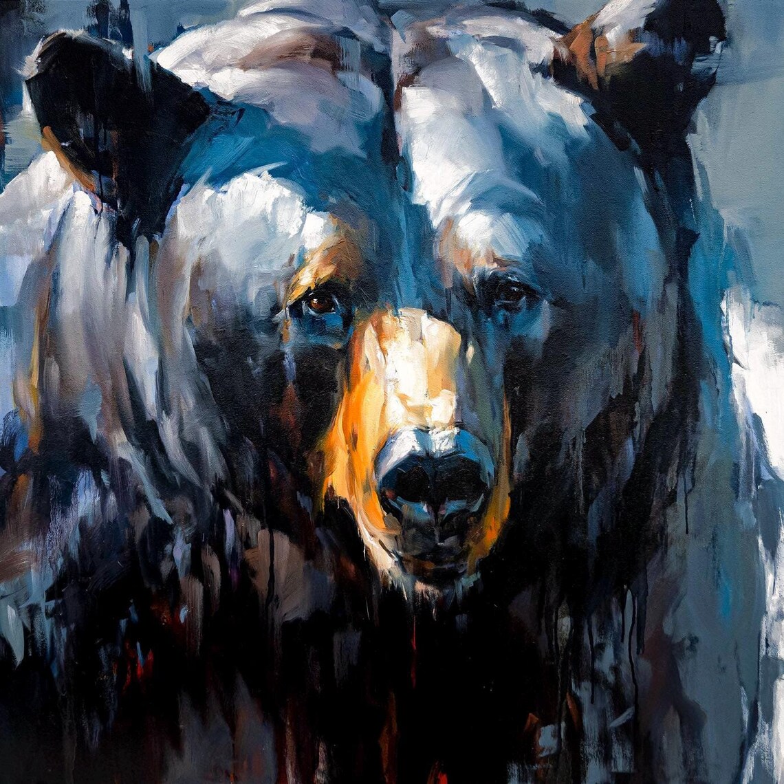 Black Bear Face Expressive Wildlife Oil Painting Nature Poster