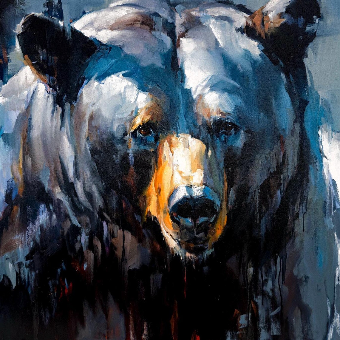 Black Bear Intense Stare Dark Moody Wildlife Portrait Poster