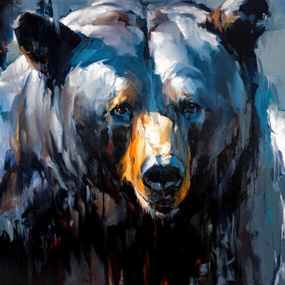 Black Bear Intense Stare Dark Moody Wildlife Portrait Poster
