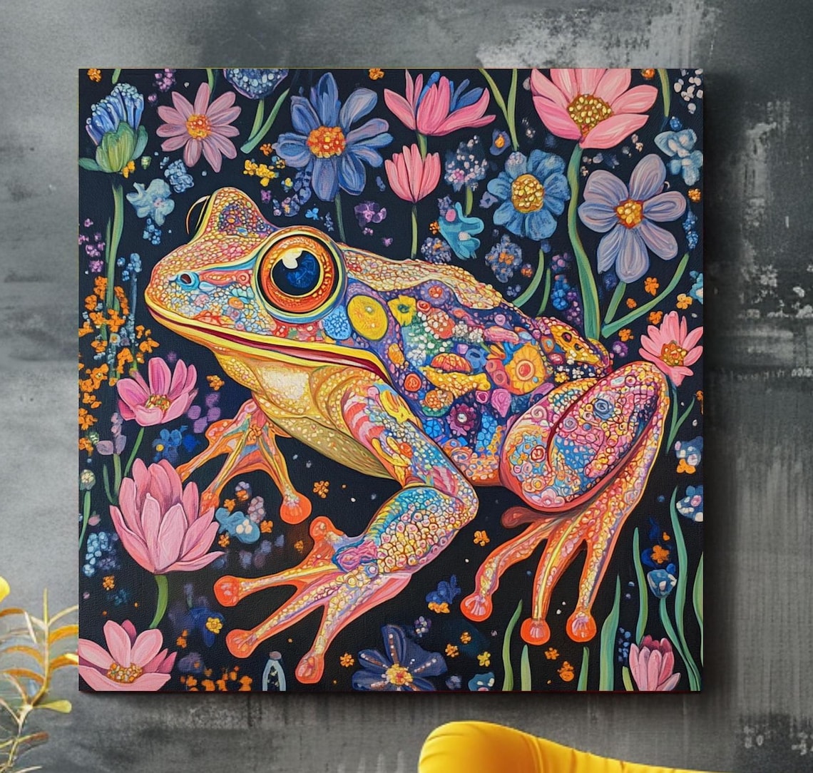 Vibrant Frog, William Morris Style Nature Art
