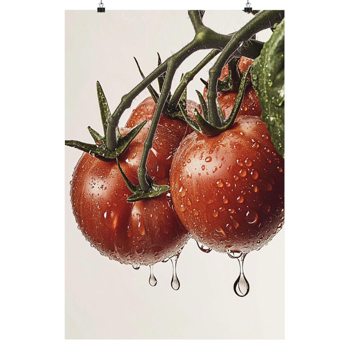 Fresh Tomatoes On The Vine Dewdrop Macro Photo Kitchen Poster