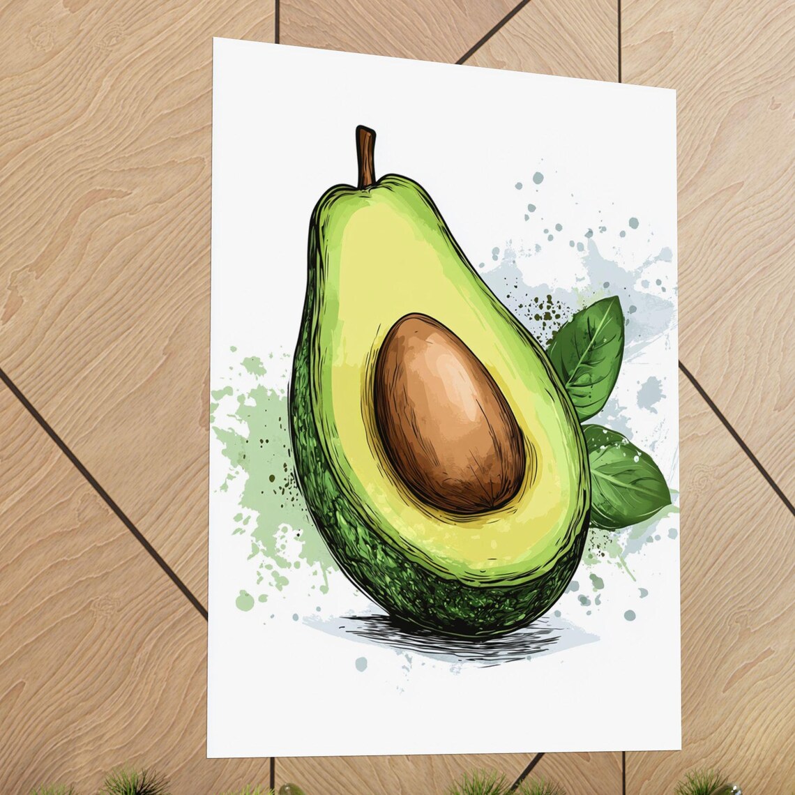 Avocado Art Print Kitchen Wall Decor Healthy Food Poster Modern Food Art Dining Room Decor Vegan Gift Avocado Illustration