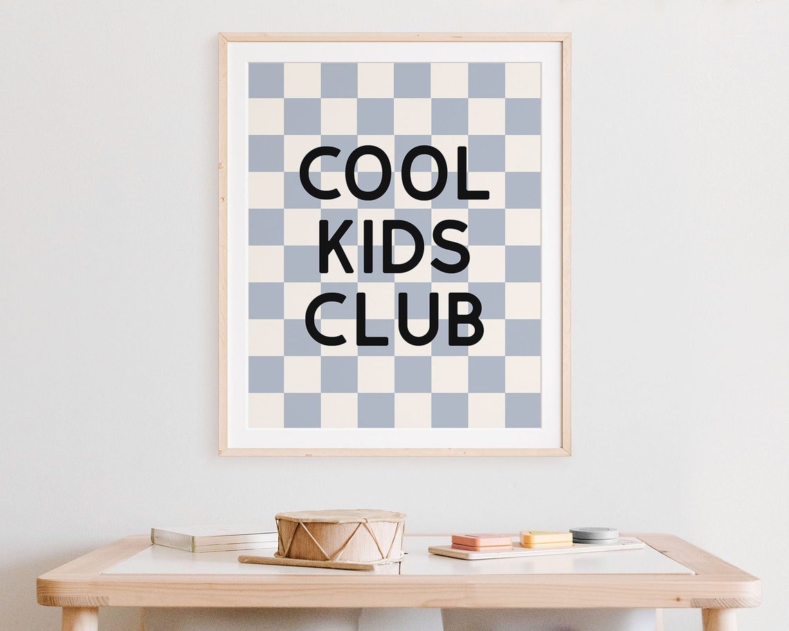 Cool Kids Club Pastel Blue Checkerboard Tween Playroom Quote Wall Art - Image 5