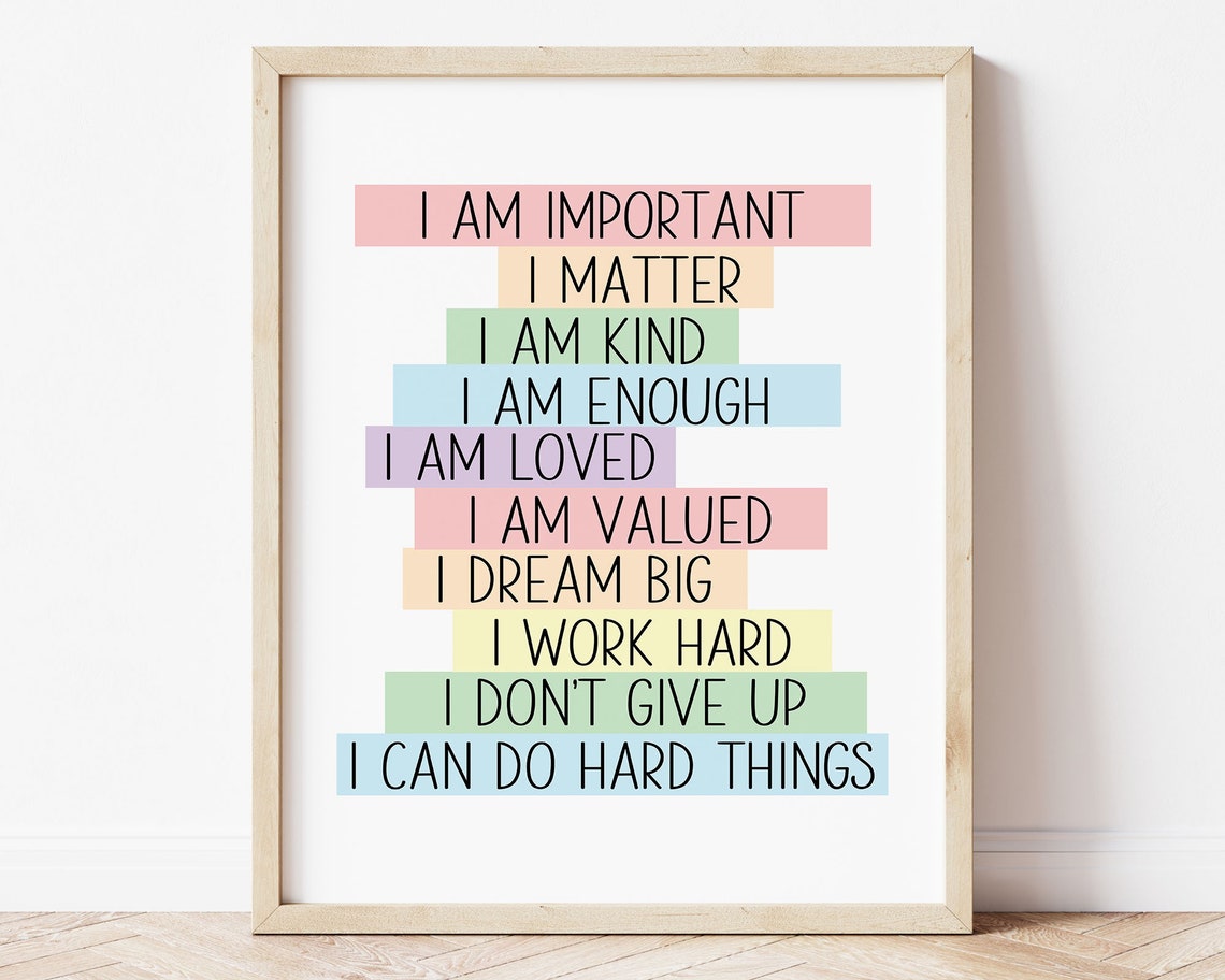 Pastel Daily Affirmations Wall Art Kids Affirmation Poster Classroom Decor Rainbow Affirmation Wall Art - Image 5